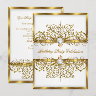 Invitation Perles Blanc Or Elégant Fête d'anniversaire 2