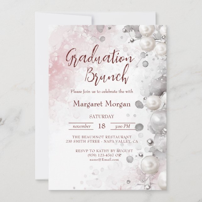 Invitation Perles blanches Brunch nuptial rose moderne (Devant)