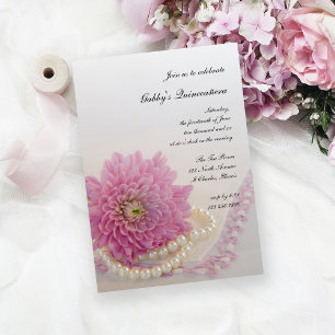 Invitation Perles blanches Dentelle rose Fleur Parti Quinceañ