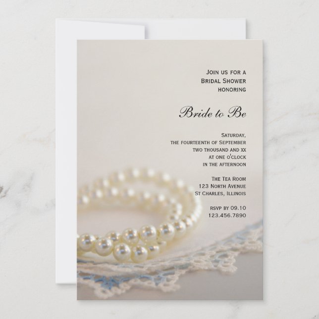 Invitation Perles blanches et Fête des mariées en dentelle Vi (Devant)