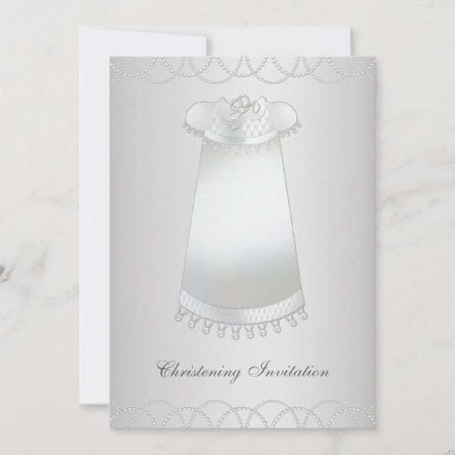 Invitation Perles Blanches Robe Blanche Baptême Blanc (Devant)