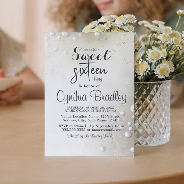 Invitation Perles blanches Sweet sixteen beige fête d'anniver (Créateur téléchargé)