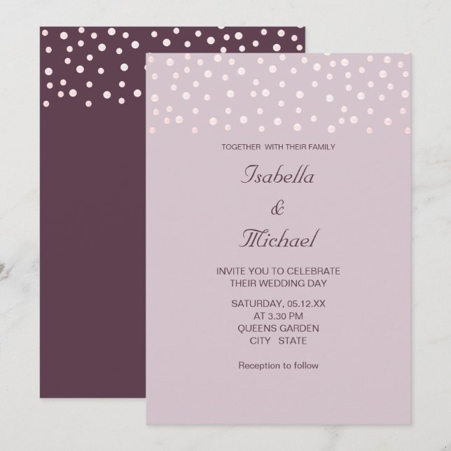 Invitation Perles Chic sur Mariage Cassis Tendance (Devant / Derrière)