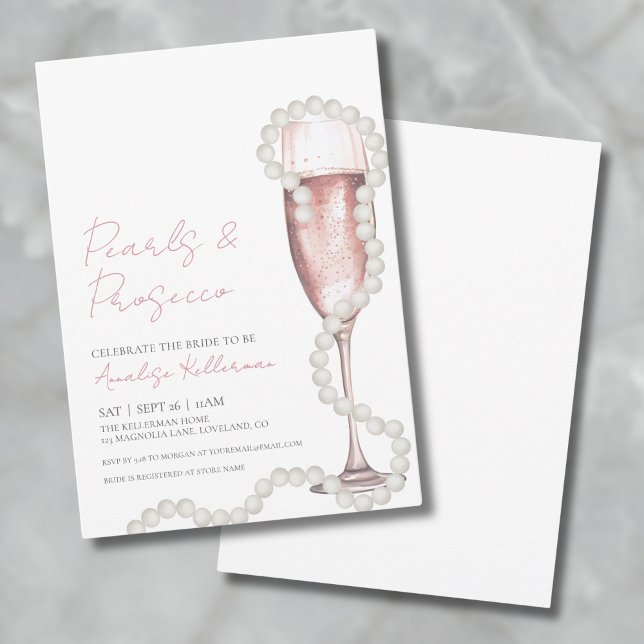Invitation Perles de champagne rose et Fête des mariées de po (Elegant Pink Champagne Bridal Shower Invitation)