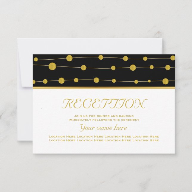 Invitation Perles de feuilles d'or noires réception de mariag (Devant)