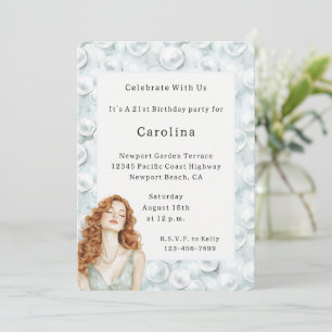 Invitation Perles de la dame aux cheveux roux anniversaire