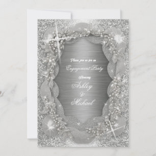 Invitation perles de luxe feuille argent brillant féminin