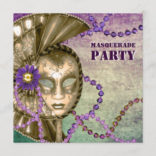 Invitation Perles de Mardi Gras Violettes Vertes Fête de Masc