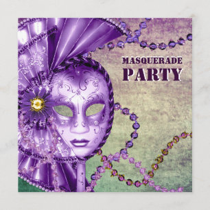 Invitation Perles de Mardi Gras Violettes Vertes Fête de Masc