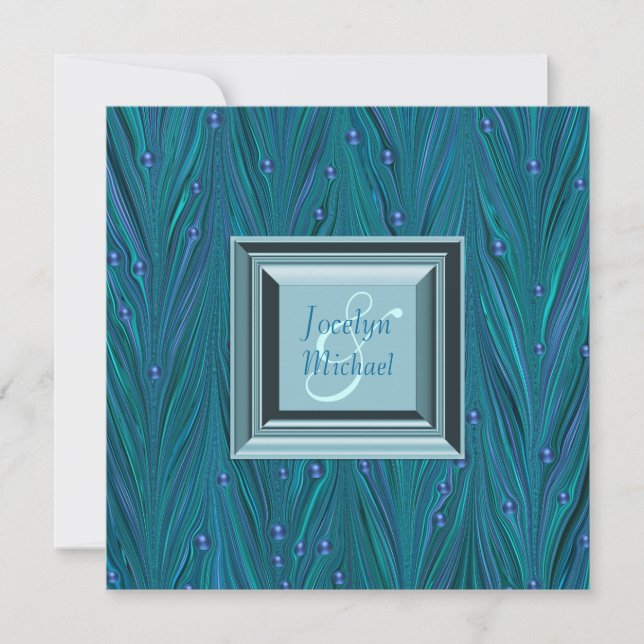 Invitation Perles de Paon Mariage Violet Bleu Turquoise (Devant)