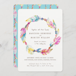 Invitation Perles de plumes Boho aquarelle mariage invite