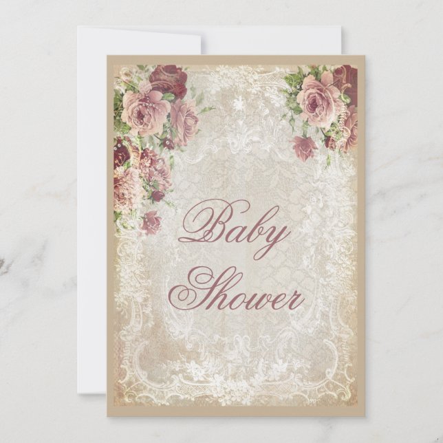 Invitation Perles de roses et baby shower chics minables de (Devant)