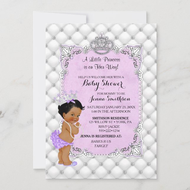 Invitation Perles Diamants Ethnique Princesse Bébé Fille Lava (Devant)