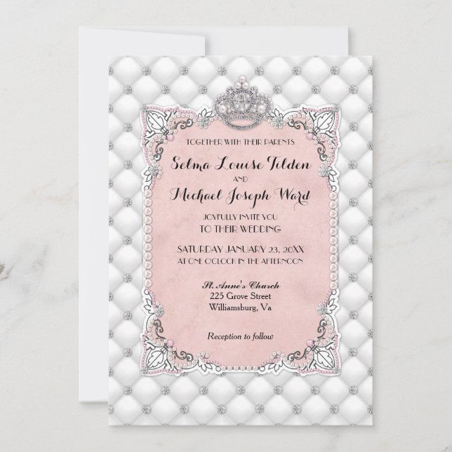 Invitation Perles & Diamants Mariage Rose Glamour Formel (Devant)