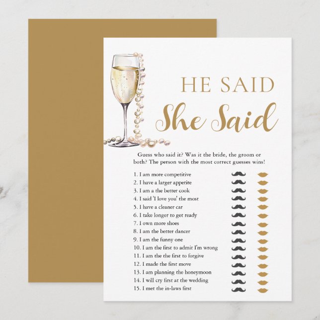 Invitation Perles d'Or et Prosecco Il a Dit, Elle a Dit Jeu (Devant / Derrière)