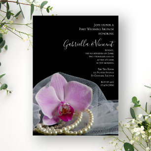 Invitation Perles d'orchidée rose sur Black Post Mariage Brun