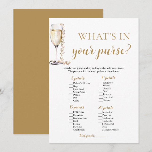 Invitation Perles dorées & Prosecco Qu'est-ce qu'il y a dans  (Devant / Derrière)