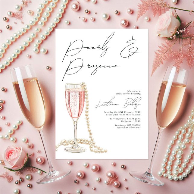 Invitation Perles élégantes et Fête des mariées de poursuites (Elegant Pearls and Prosecco Bridal Shower Invitation)