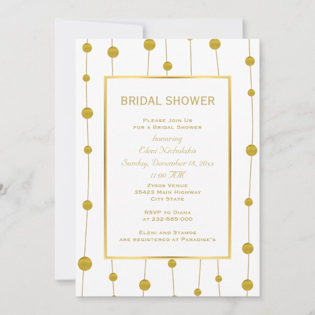 Invitation Perles en feuille d'or douche mariage moderne nupt (Devant)