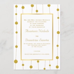 Invitation Perles en feuille d'or et cadre mariage moderne