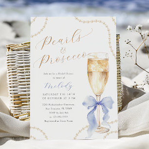 Invitation Perles et Fête des mariées bleue de Prosecco