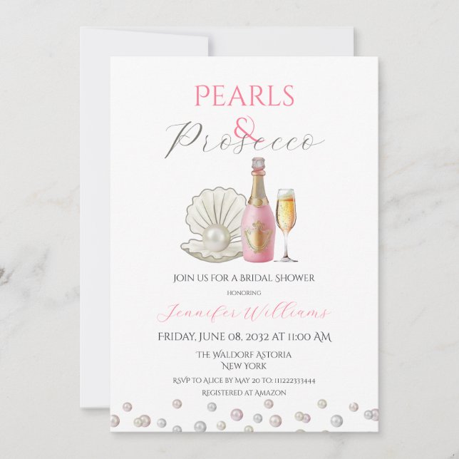 Invitation Perles et Fête des mariées rose Prosecco (Devant)
