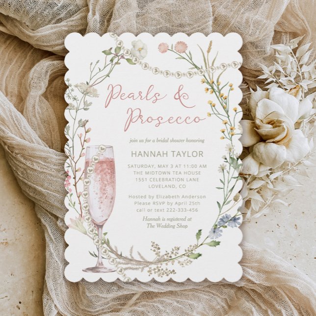 Invitation Perles et Fêtes des mariées florales de Prosecco (Créateur téléchargé)