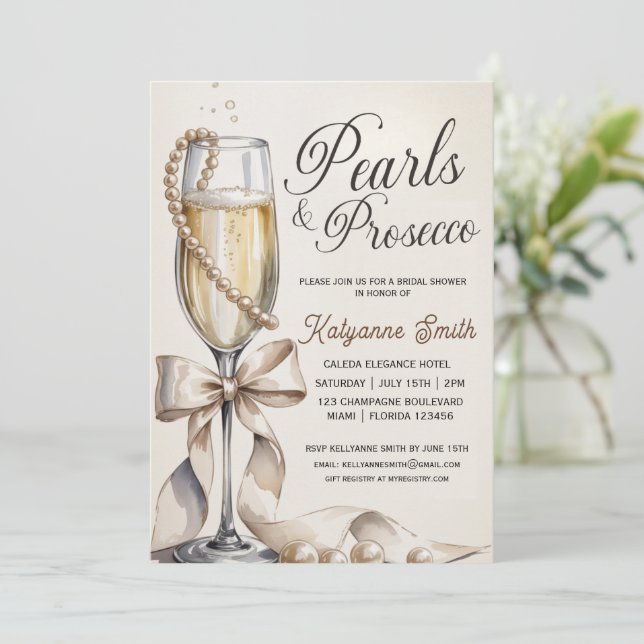 Invitation Perles et Prosecco Couronne Blanche Enterrement de (Debout devant)