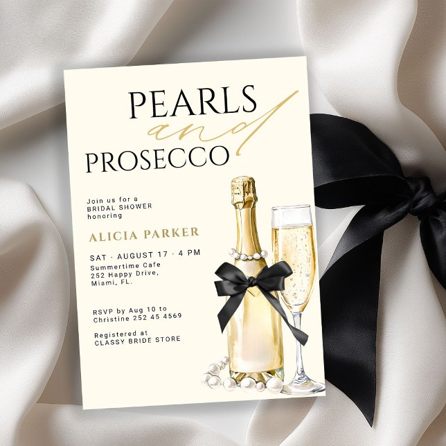 Invitation Perles et prosecco élégant noeud papillon enterrem (Créateur téléchargé)