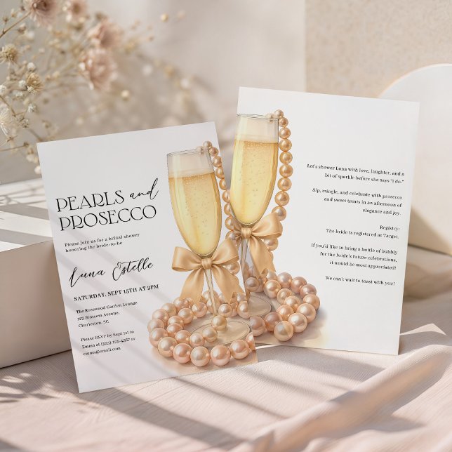 Invitation Perles et Prosecco Élégant Nœud Papillon Enterreme (Créateur téléchargé)