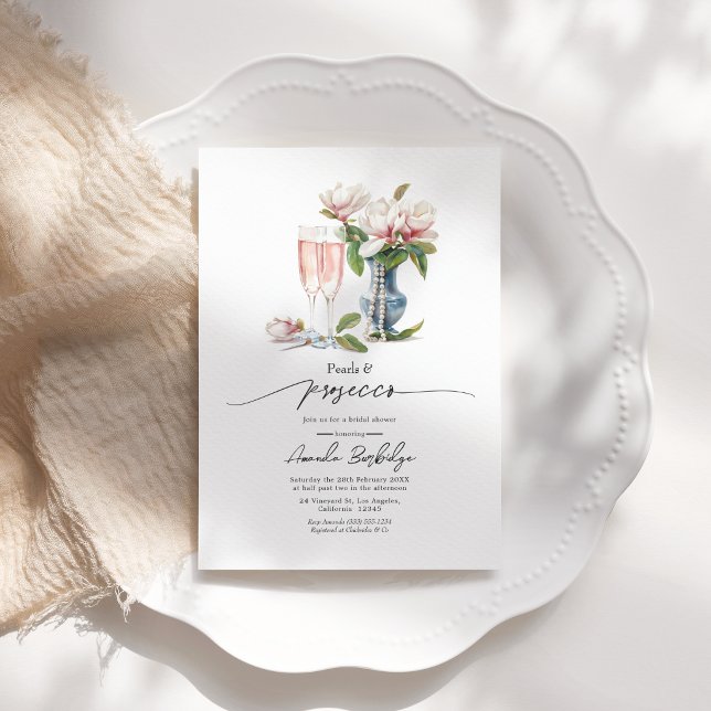 Invitation Perles et Prosecco Élégante Fête de Mariage (Pearls and Prosecco Elegant Bridal Shower Invitation)