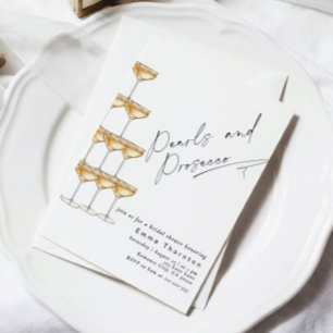 Invitation Perles et Prosecco Élégante Fête de Mariage Modern