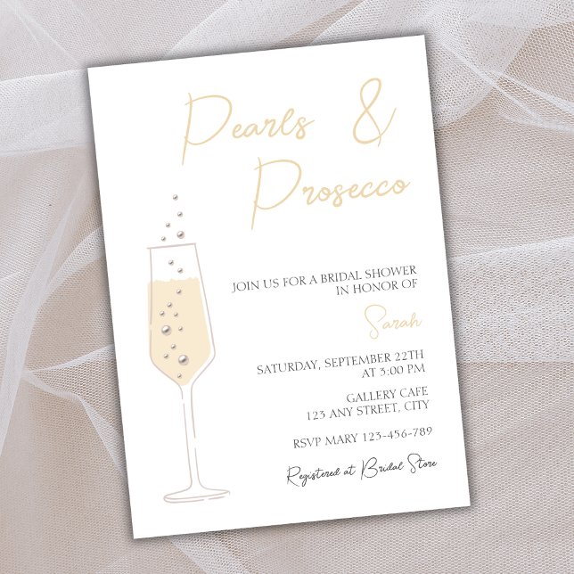 Invitation Perles Et Prosecco Élégante Fête des mariées Chic (pearls and prosecco bridal shower invitation elegant chic champagne)