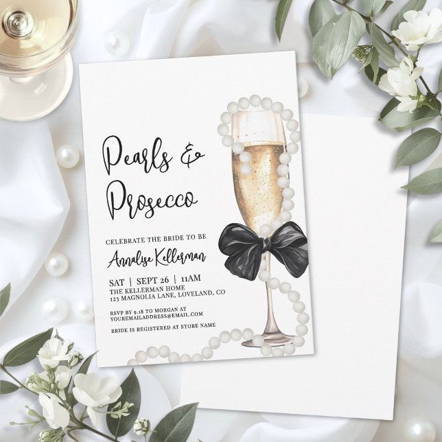 Invitation Perles et Prosecco : Enterrement de Vie de Jeune F (Pearls And Prosecco Bridal Shower Invitation)