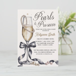 Invitation Perles et Prosecco Noir à Nœud Papillon Baby Showe