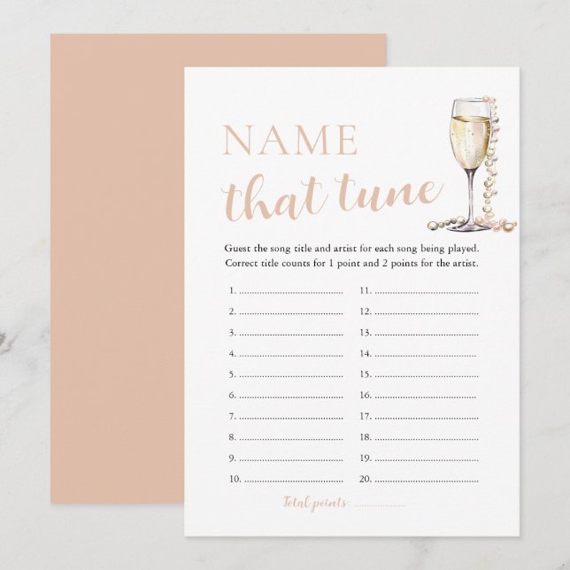 Invitation Perles et Prosecco Nommez ce Titre Jeu de Mariage (Devant / Derrière)