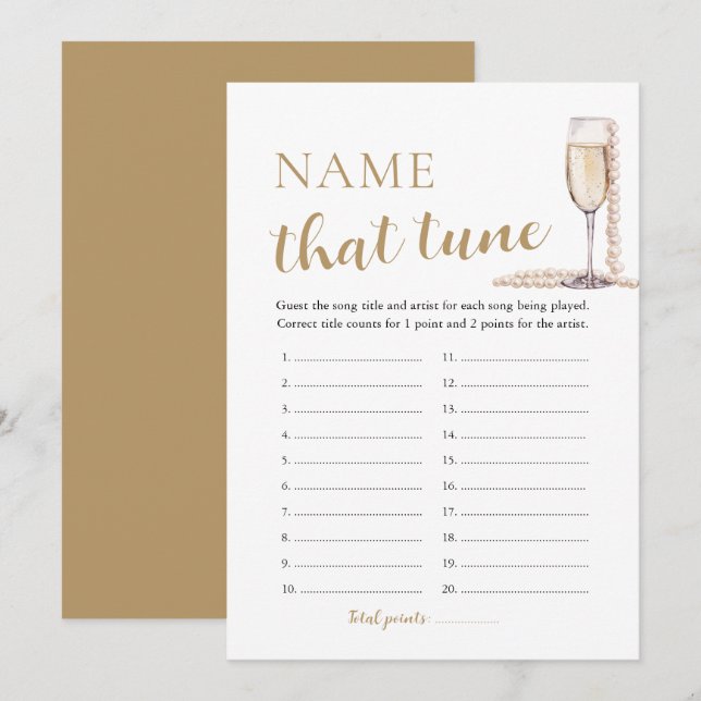 Invitation Perles et Prosecco Nommez Ce Titre Jeu de Mariée (Devant / Derrière)
