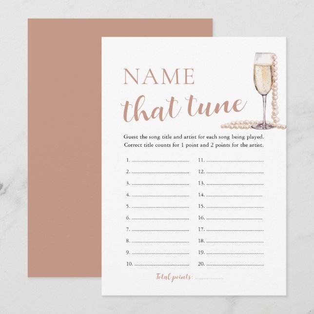 Invitation Perles et Prosecco Nommez Ce Titre Jeu de Mariée (Devant / Derrière)