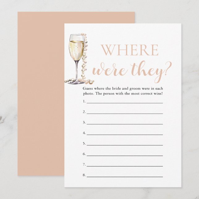 Invitation Perles et Prosecco Où étaient-ils Jeu de couple (Devant / Derrière)