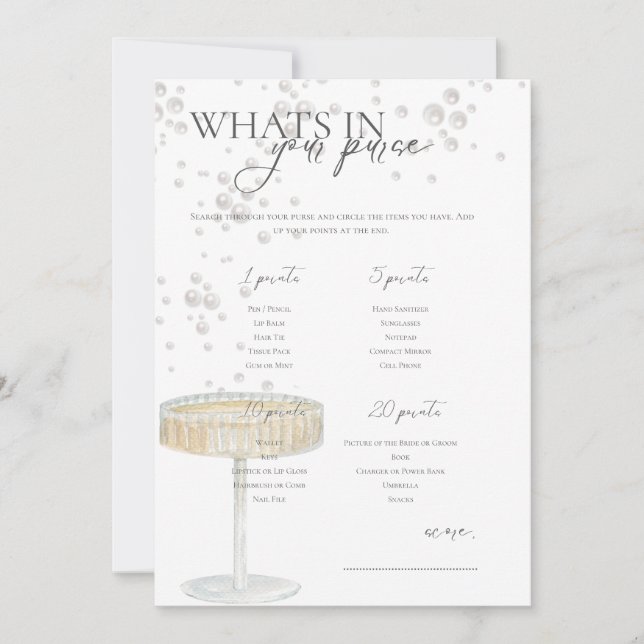 Invitation Perles et Prosecco Qu'est-ce qu'il y a dans votre  (Devant)