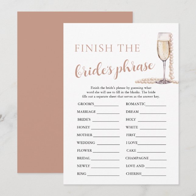Invitation Perles et Prosecco terminent le jeu de phrases de  (Devant / Derrière)