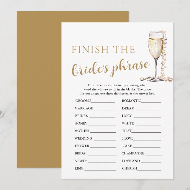Invitation Perles et Prosecco terminent le jeu de phrases de  (Devant / Derrière)