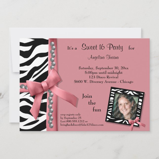 Invitation Perles et rose avec l'invitation de partie de (Devant)