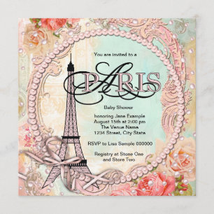 Invitation Perles Jolies Fête de Naissance Rose Paris
