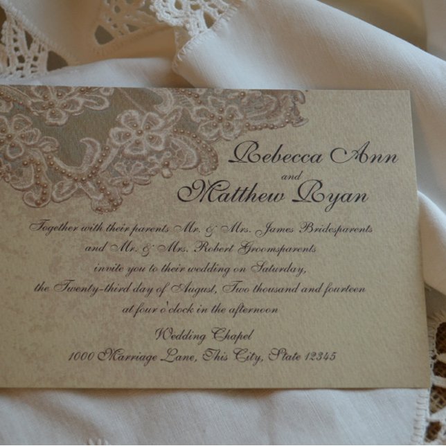 Invitation Perles nuptiales vintages et dentelle (Créateur téléchargé)