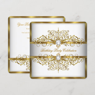Invitation Perles Or Blanc Élégant Fête d'anniversaire 2