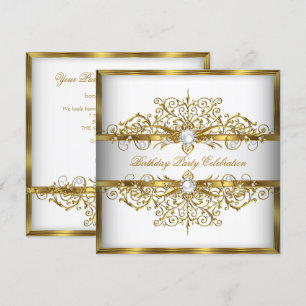 Invitation Perles Or Blanc Élégant Fête d'anniversaire 2
