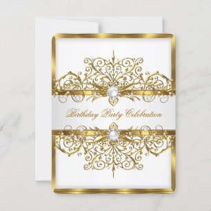 Invitation Perles Or Blanc Élégant Fête d'anniversaire 3