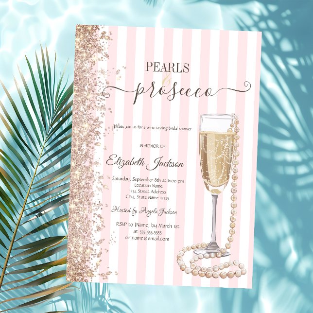 Invitation Perles Pailletées & Prosecco Rayure RoseEnterremen (Créateur téléchargé)