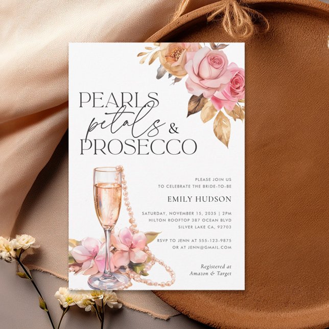 Invitation Perles Pétales et Prosecco Fête des mariées Floral (Créateur téléchargé)